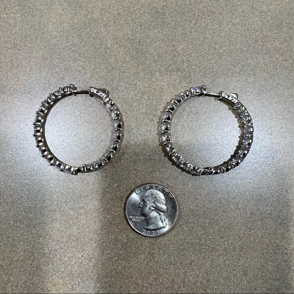 40mm Inside/Outside 925 SS Hoop Diamond Earrings High-Quality CZ - Picture 4 of 11